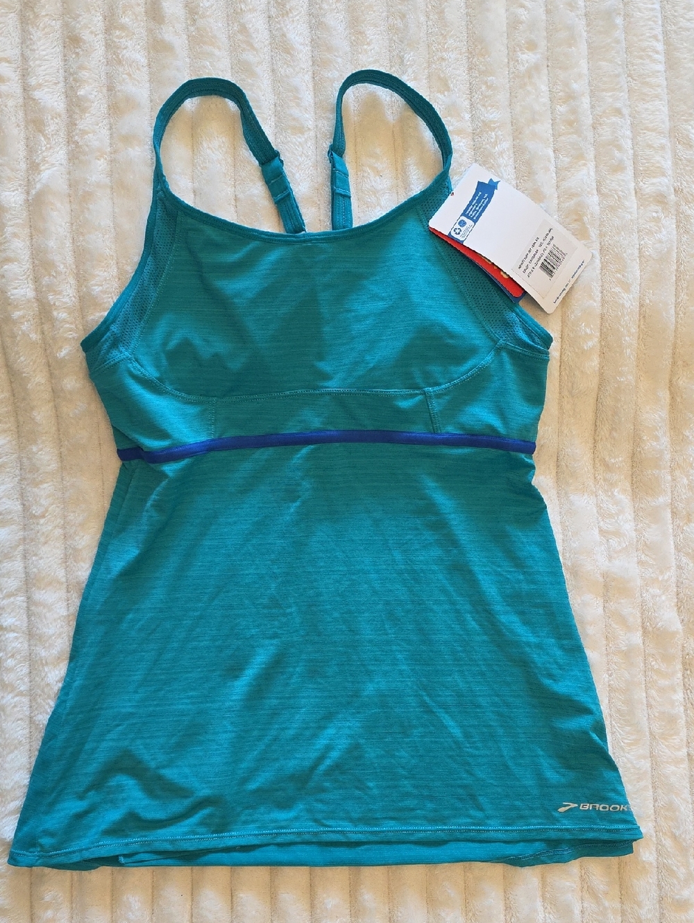 0104 Brooks Teal Performance Tank with Purple Waist Band